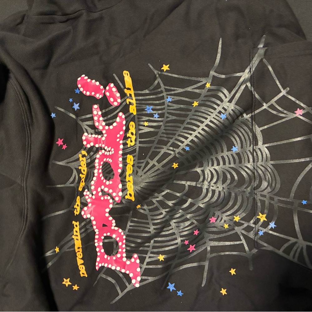 Black Graphic Hoodie with Spider Web Design